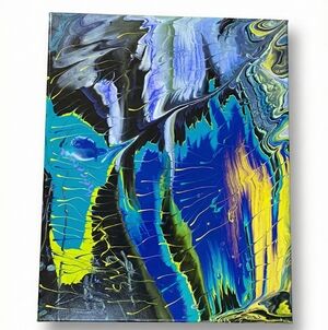 Vibrant Abstract Canvas Art in Blue, Yellow, and Black
